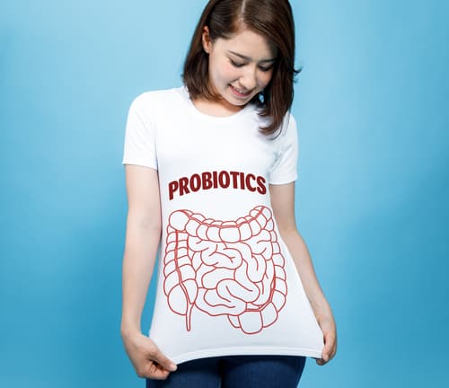 woman wears probiotics tshirt